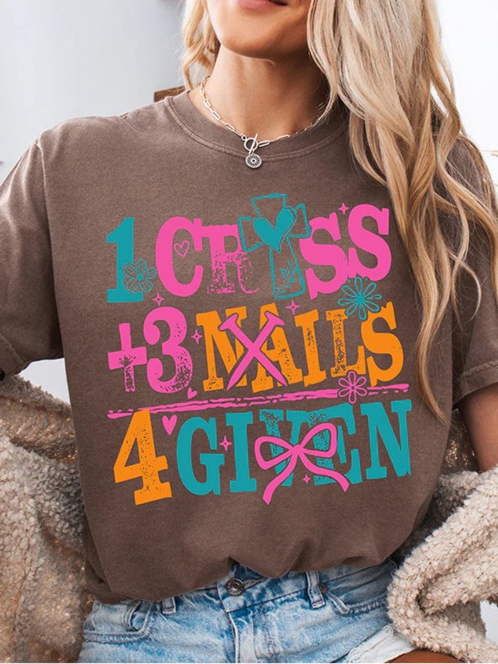 Brown Graphic Tee with Bright Multicolor Game Design